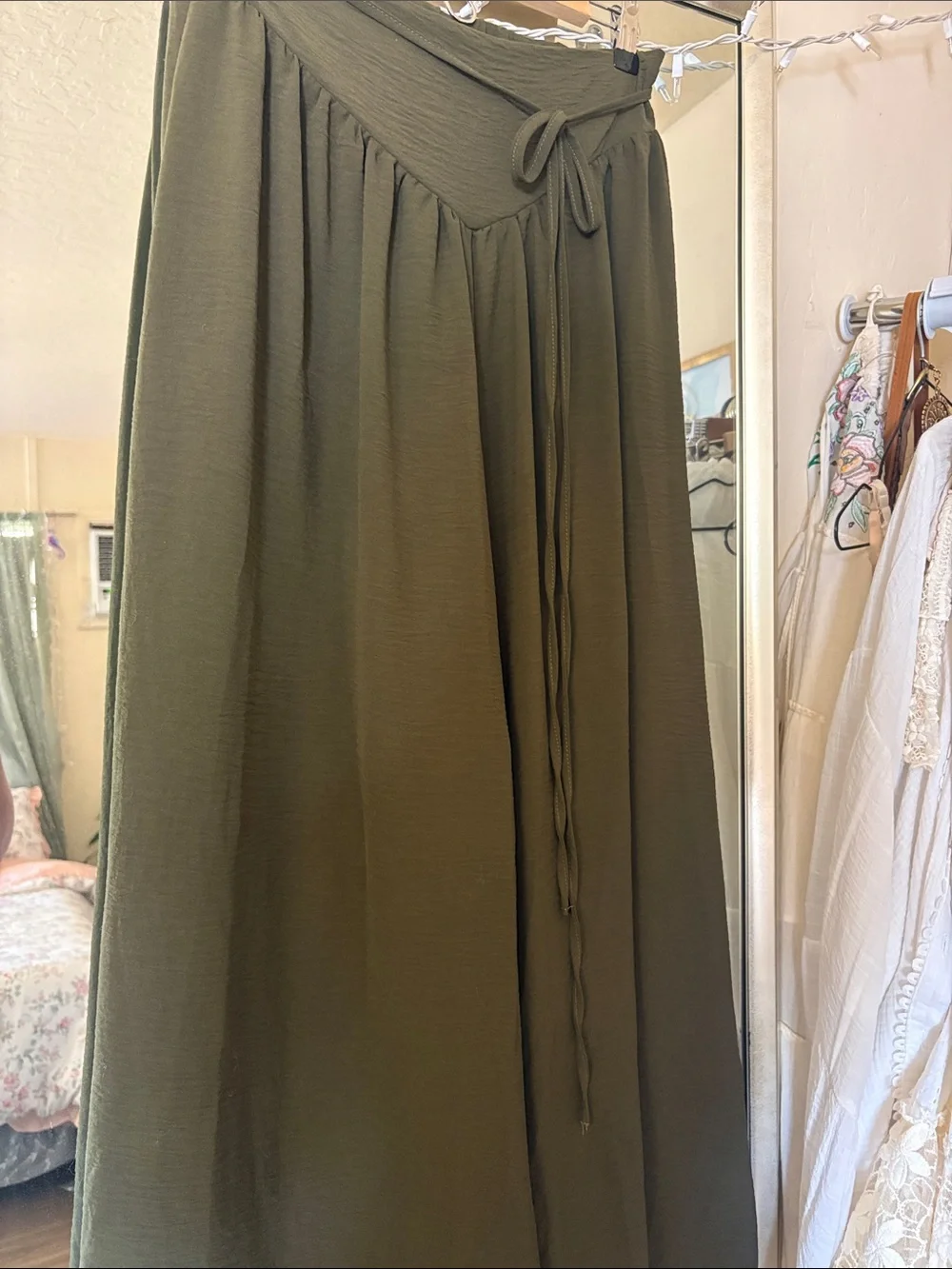 New Wide Leg High-Waist Palazzo Pants - Olive